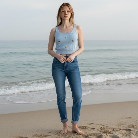 Baby Blue Cropped Floral Embroidered Sweater Tank Top - Picture 13 of 13